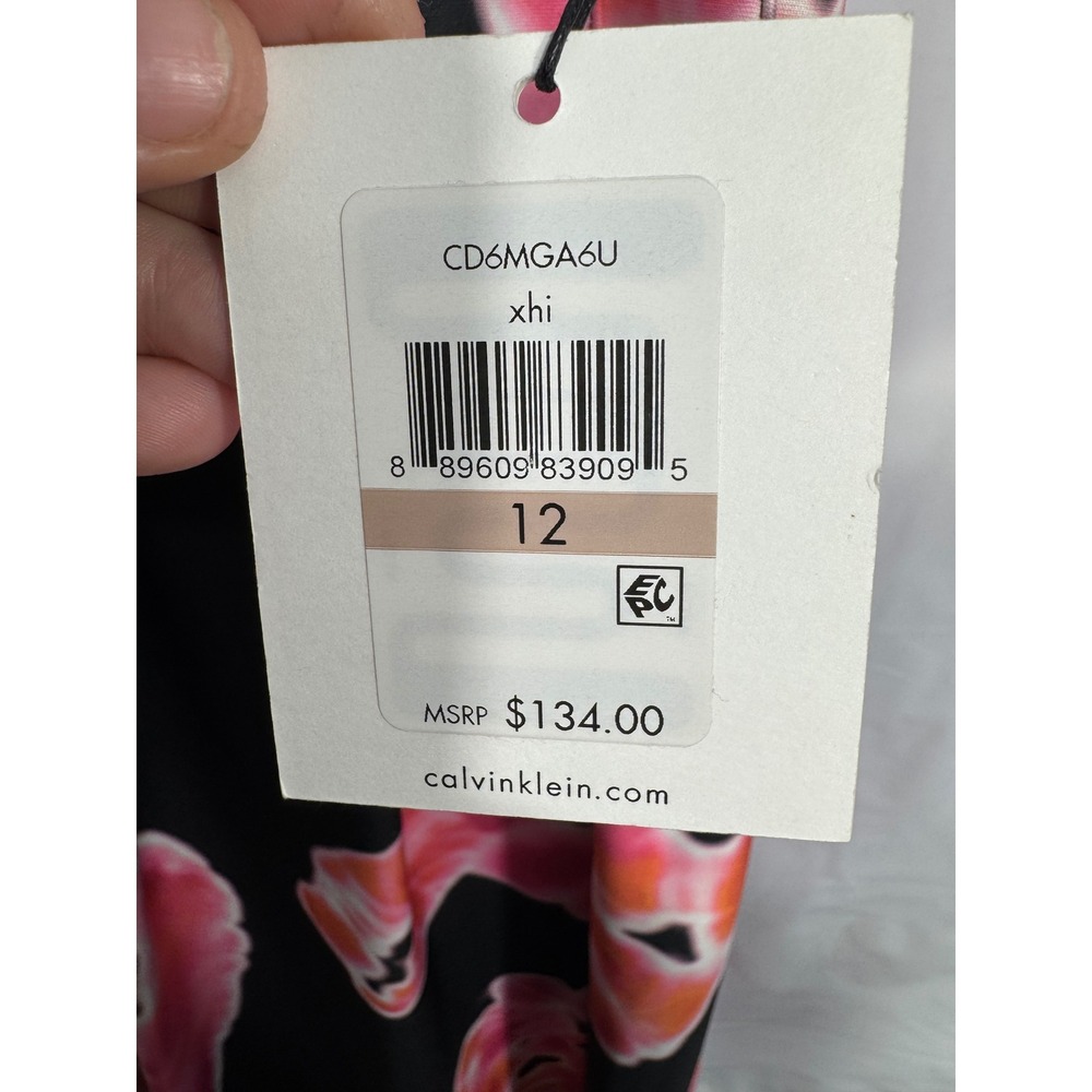 Calvin Klein Pink Orange Floral Scuba Fit Flare Dress - Picture 3 of 7